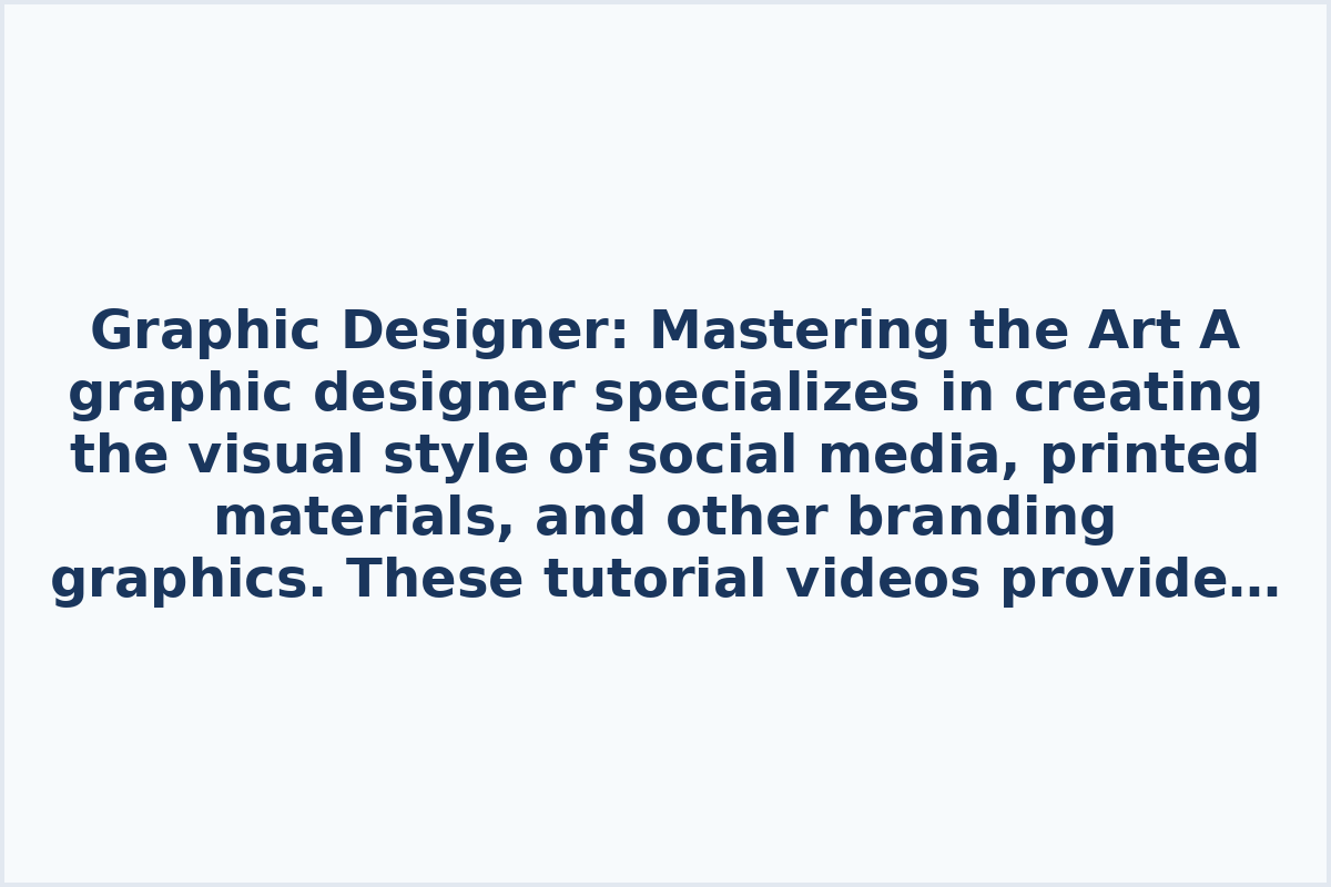 Graphic Designer: Mastering the Art

A graphic designer specializes in creating the visual style of social media, printed materials, and other branding graphics.

These tutorial videos provide valuable insights into mastering the highly sought-after profession of graphic design. Explore topics like graphic design for beginners, the steps to become a graphic designer, a crash course in graphic design in just an hour, and an honest guide to starting a career in graphic design. Each video offers unique perspectives and tips to help you advance your skills in this creative field.