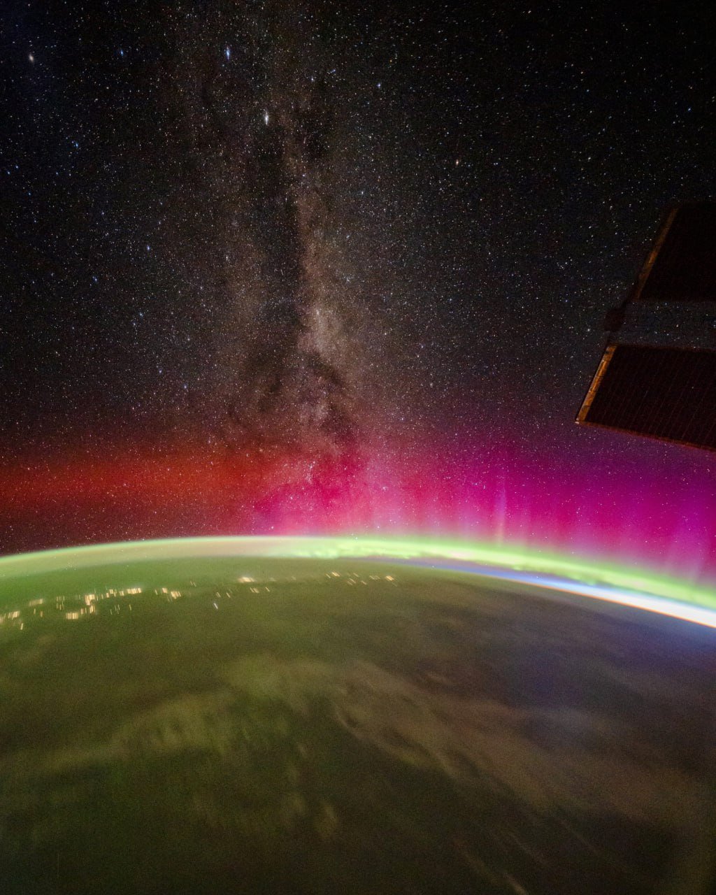 Starry Night and Aurora Borealis Seen from International Space Station