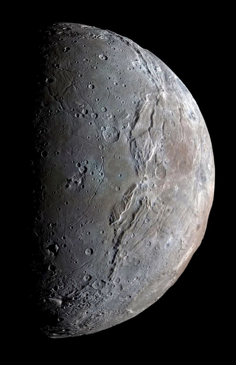 Charon, Largest Moon of Pluto

The largest moon of Pluto, Charon, was photographed by the New Horizons spacecraft in July 2015.

Charon is the largest of Pluto's five moons, with a diameter of about 751 miles (1,207 kilometers). It is so large in comparison to Pluto that the center of mass of the Pluto-Charon system lies outside Pluto. The images taken by New Horizons revealed a varied landscape on Charon, including a dark area at the moon's north pole informally named Mordor Macula.