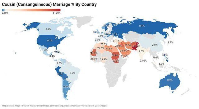 The Percentage of Marriages with Cousins Around the World