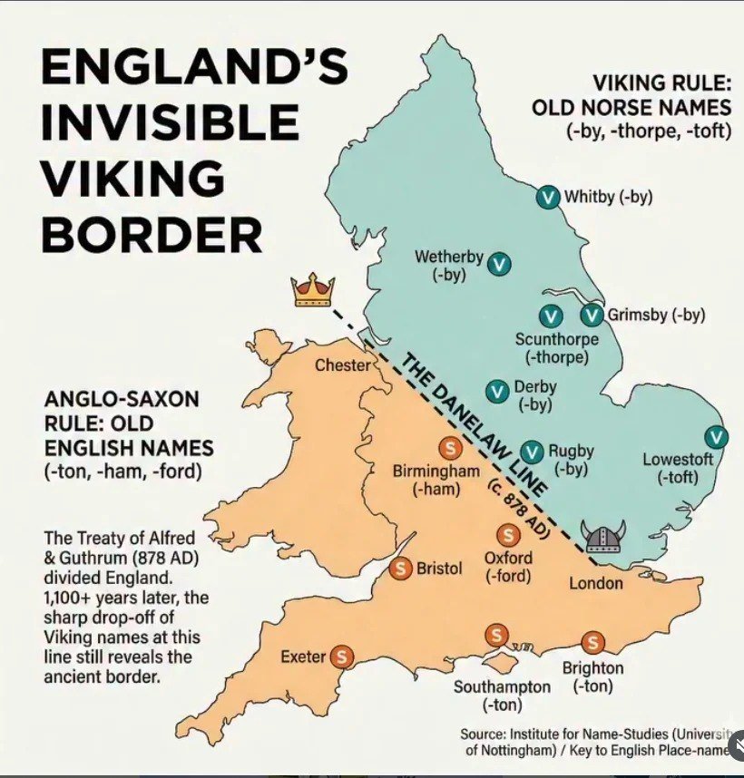 **▫️ Англо-саксонские и скандинавские топонимы на карте Англии**