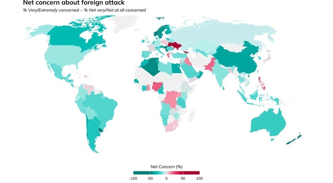 Residents of various countries show varying levels of concern regarding the possibility of an attack on their nation. Ukraine, Georgia, Greece, Israel, and several countries in Africa and Asia are among the nations displaying higher levels of apprehension. This includes concern regarding conflict with neighboring countries, localized issues, and historical tensions.

The levels of concern differ depending on the region, with countries like Ukraine and Israel having understandable reasons for heightened worry. On the other hand, nations in Africa and Asia are more preoccupied with localized conflicts and historical disputes. The data indicates that the fear of an attack is more prominent in regions where geopolitical tensions and historical conflicts play a significant role in shaping the security landscape.