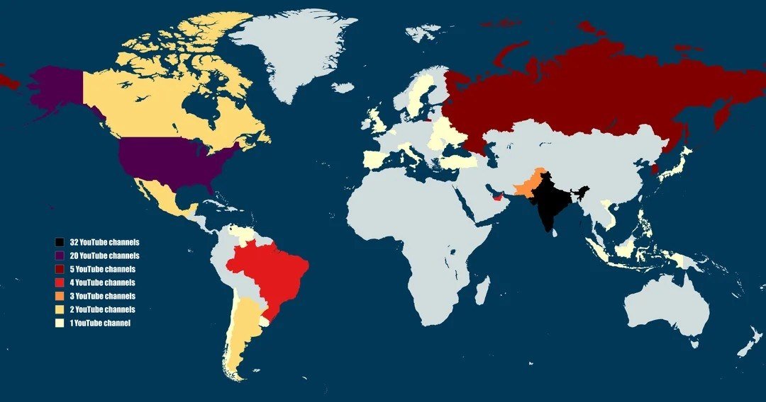 Countries of Origin for Top 100 YouTube Channels by Number of Subscribers