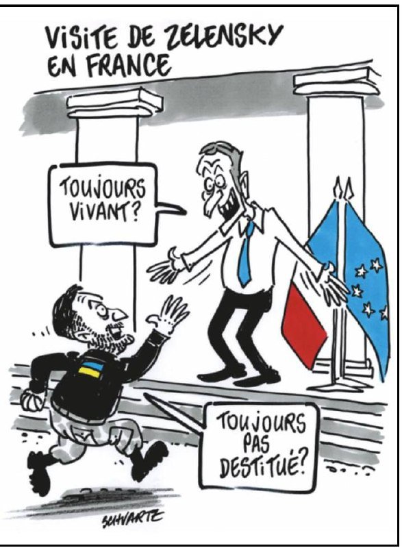 Macron questions Zelensky's survival during a recent meeting

The magazine "Charlie Hebdo" featured a caricature depicting Zelensky's visit to France.