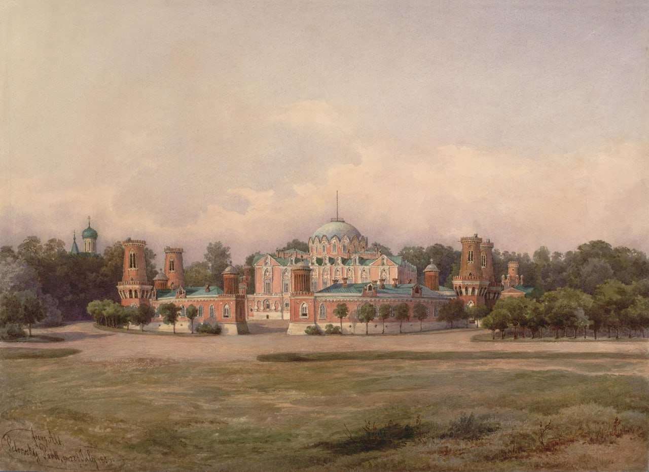 Акварель. Петровский дворец в Москве.
Россия, 1854 г.
Автор акварели: Альт Франц.
Бумага.
Акварель, тушь.
Размер листа:  28,0 х 37,6 см; размер рисунка:  25,0 х 34,5 см.
#экспонатдня
.
© Музеи Московского Кремля
[**Музеи Московского Кремля в MAX**](http://max.ru/kremlinmuseums)